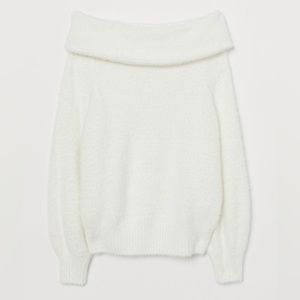 Fuzzy White Off Shoulder Jumper